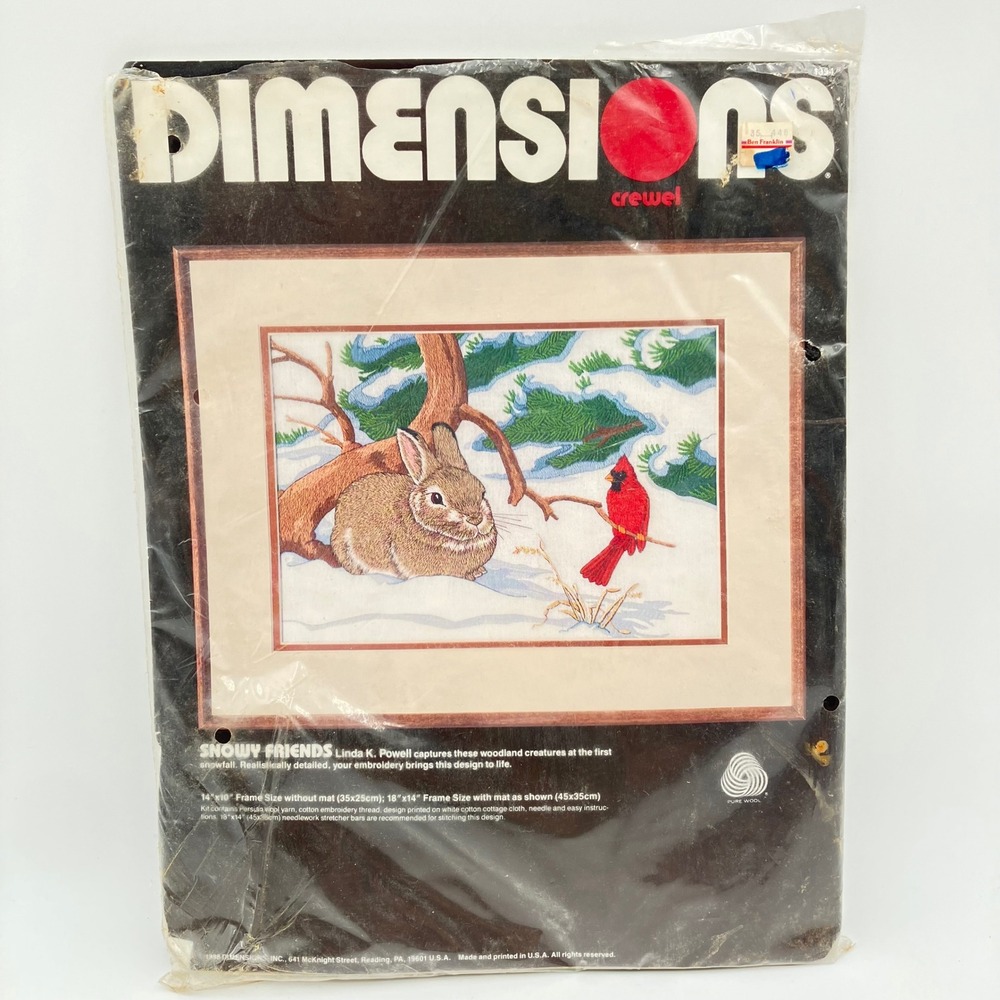 Vtg Dimensions Crewel Embroidery Kit 1236 Snowy Friends Rabbit Cardinal Animals